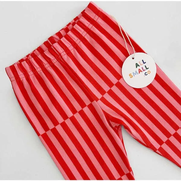 All Small Co Patch Striped Elastic Waist Pocket Leggings, Red