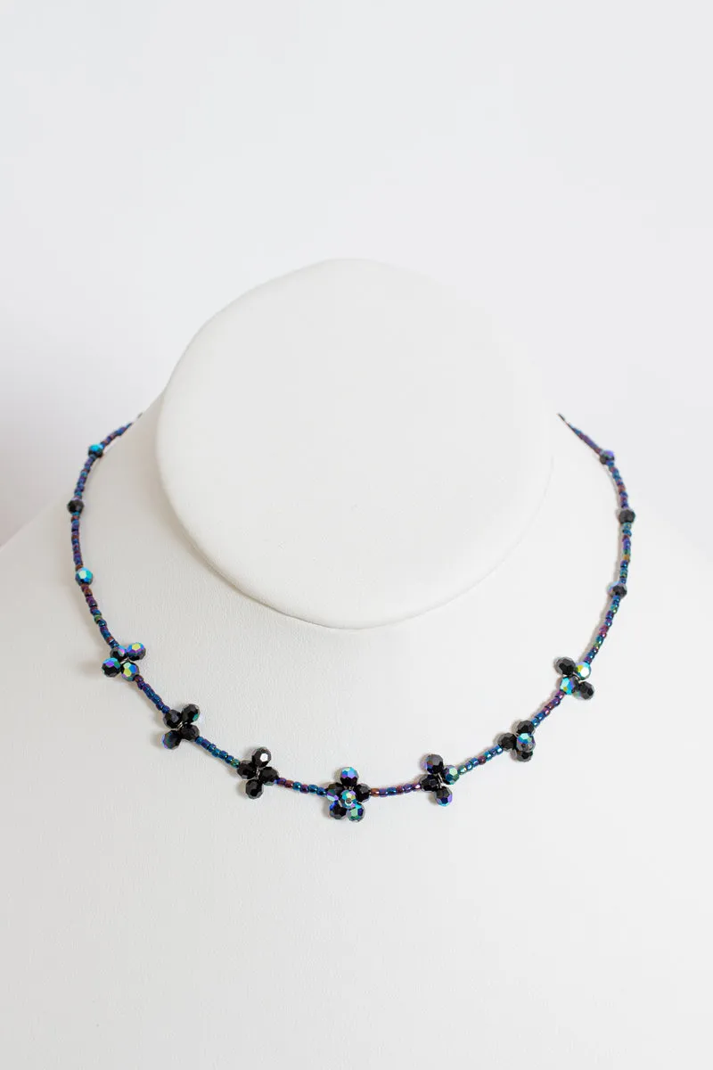 Aurora Borealis Jet Blue Necklace