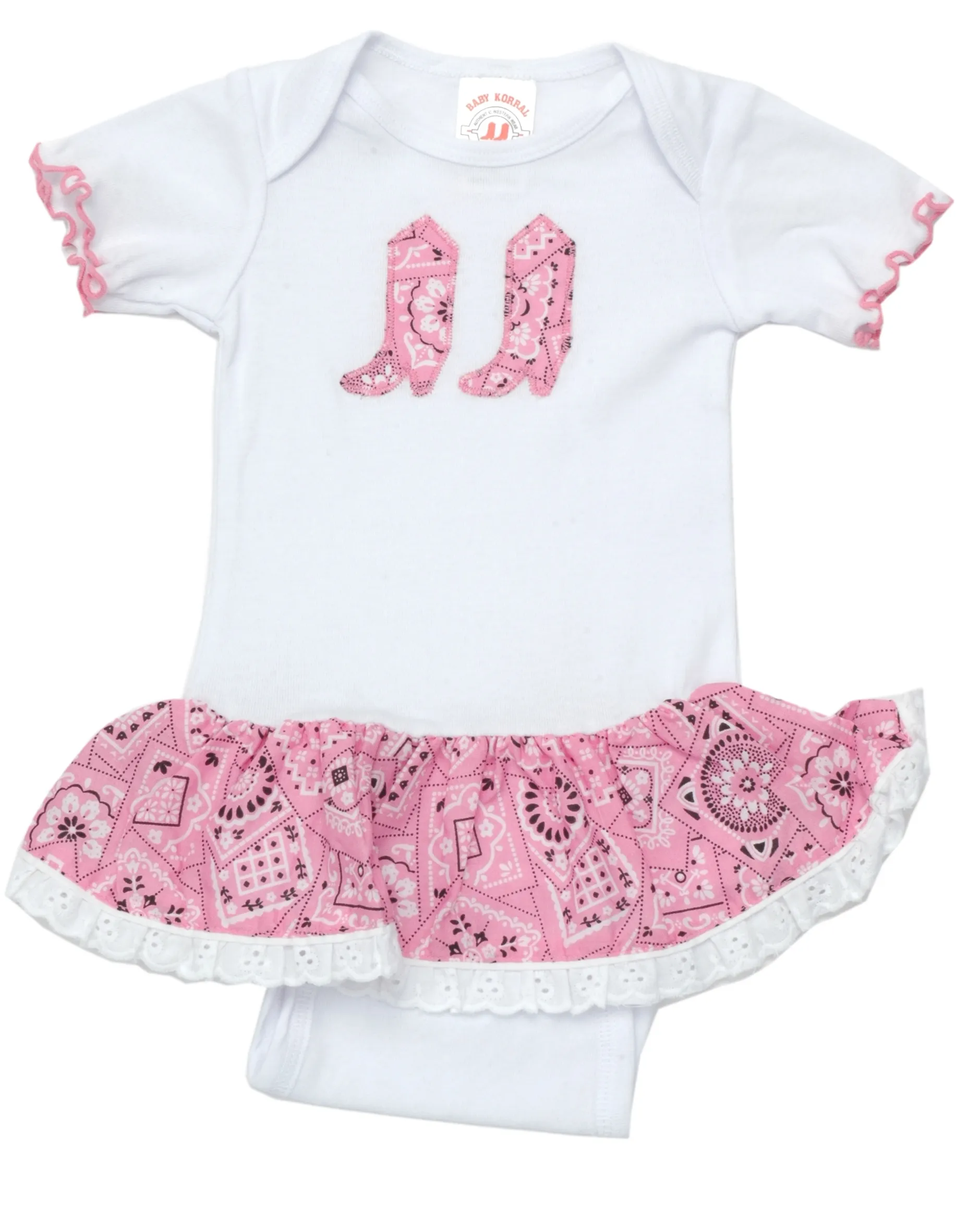 Baby Korral White and Pink Bandanna Onesie