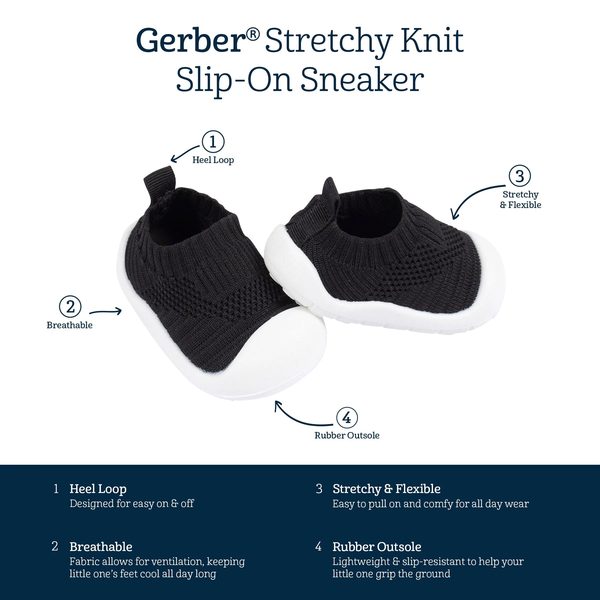 Baby Neutral Black Stretchy Knit Slip-On Sneaker