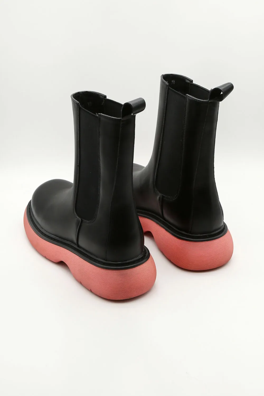 Baby Pink Chunky Curve Ankle Sole Boots