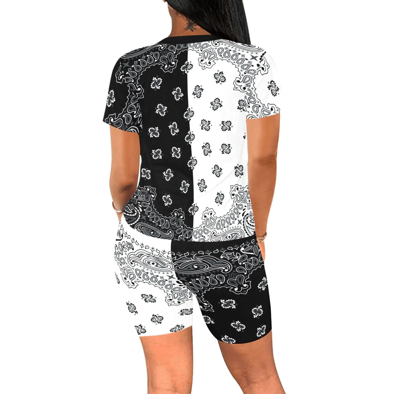 black white bandana print copy-Recovered copy Women's Short Yoga Set