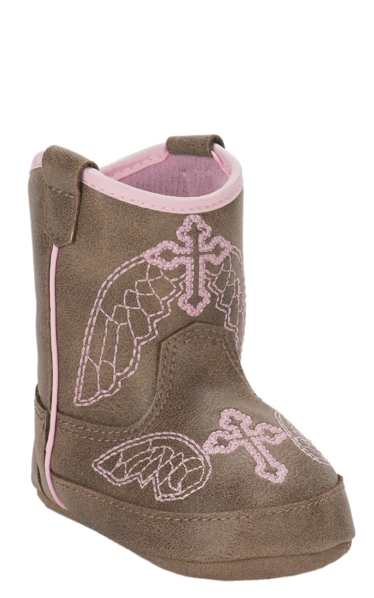 Blazin Roxx Infant Gracie Baby Bucker Tan with Pink Cross Embroidery Cowboy Boots