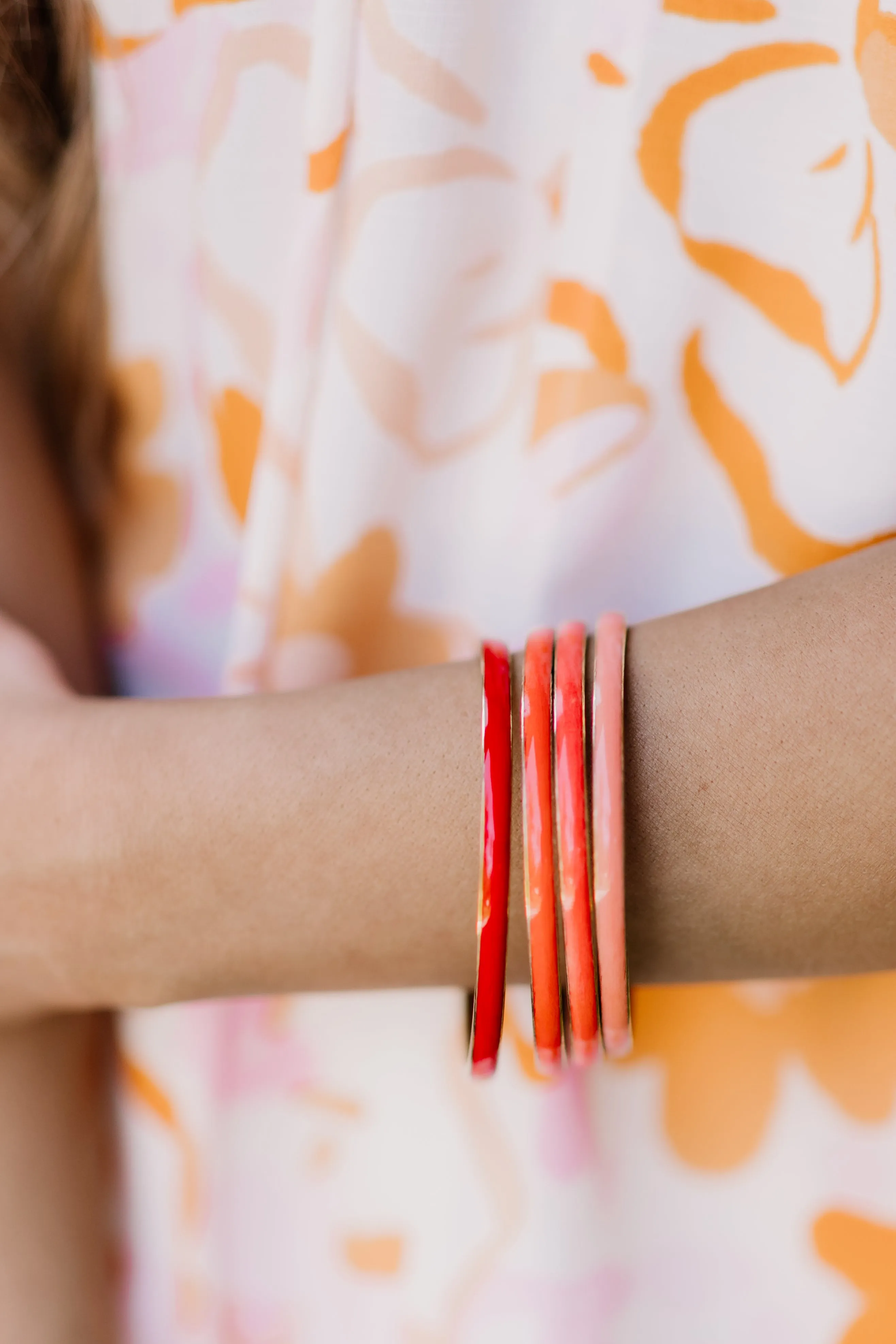 BuDhaGirl Krishna Enamel Bangles Set of 4 - Coral