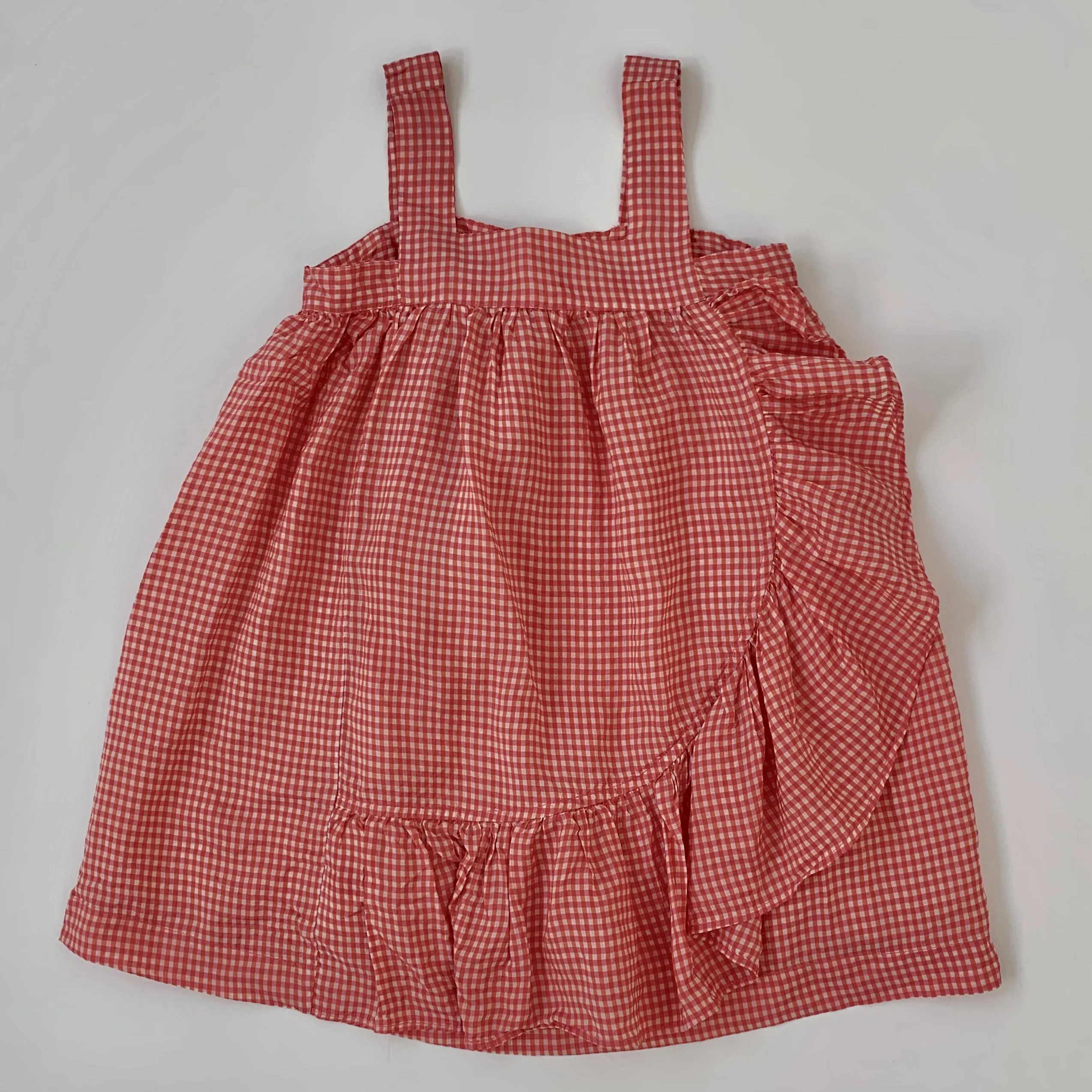 Caramel Pink And Orange Check Anemone Dress With Frill: 3 Years