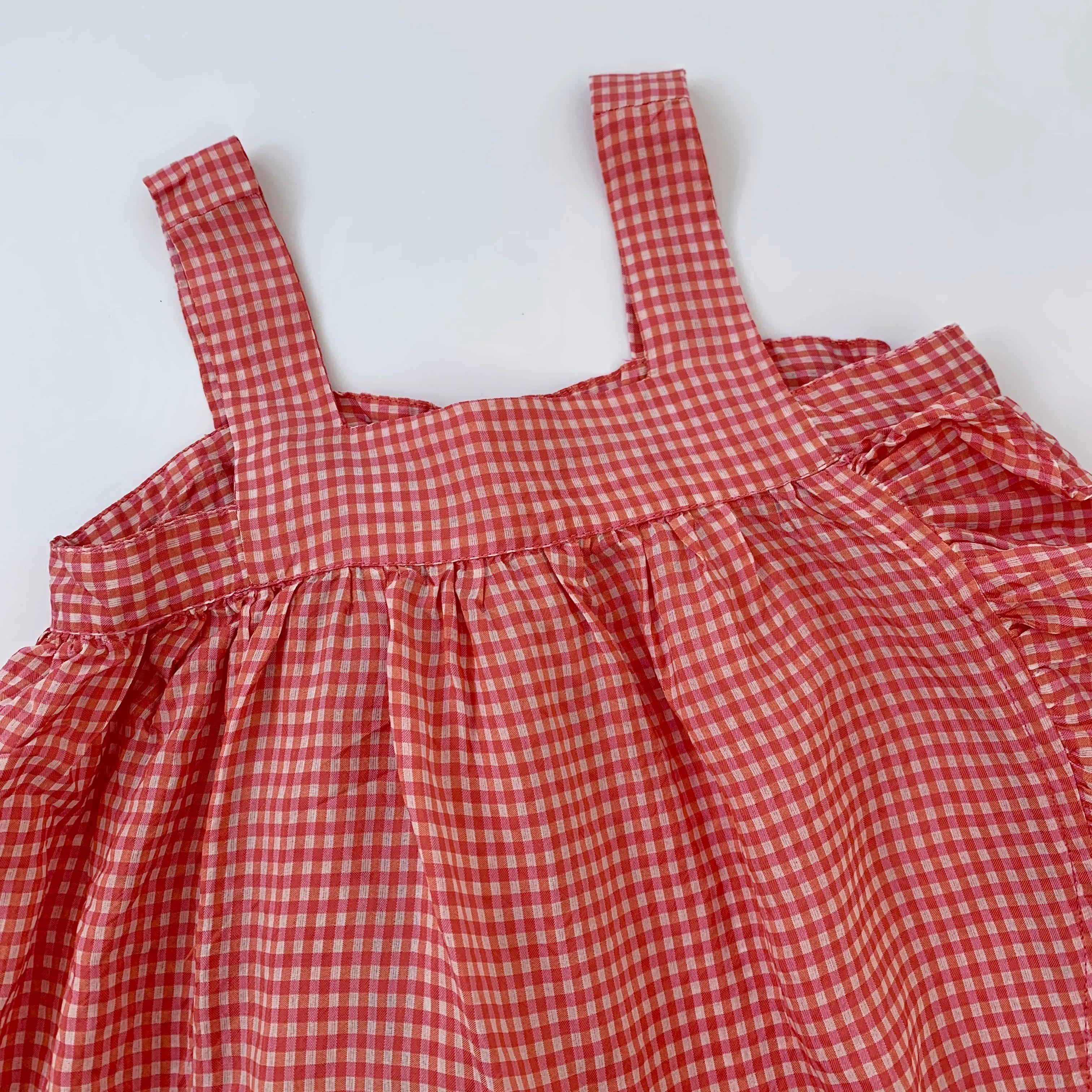 Caramel Pink And Orange Check Anemone Dress With Frill: 3 Years