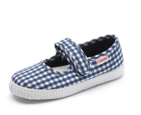 Cienta Kids Girl Navy Gingham Sneaker