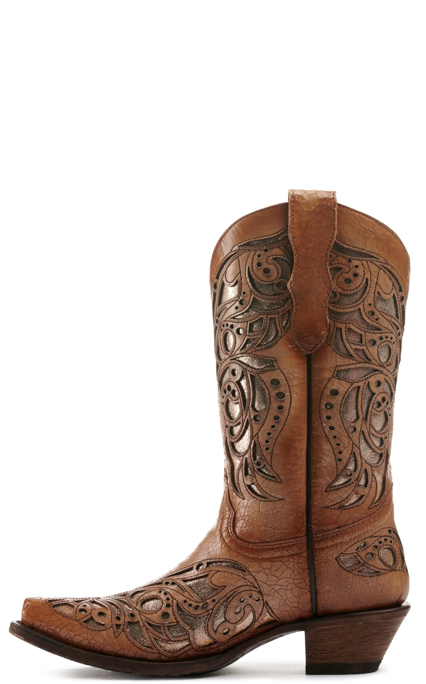 Corral Girl's Tan and Beige Inlay Snip Toe Cowboy Boots