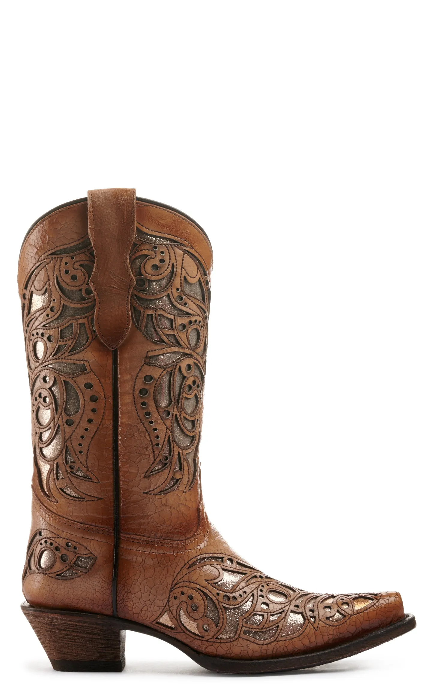 Corral Girl's Tan and Beige Inlay Snip Toe Cowboy Boots