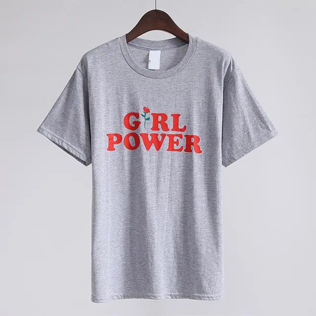 Cotton Girl Power Casual Letter Print Feminism Tee T-Shirt for Women