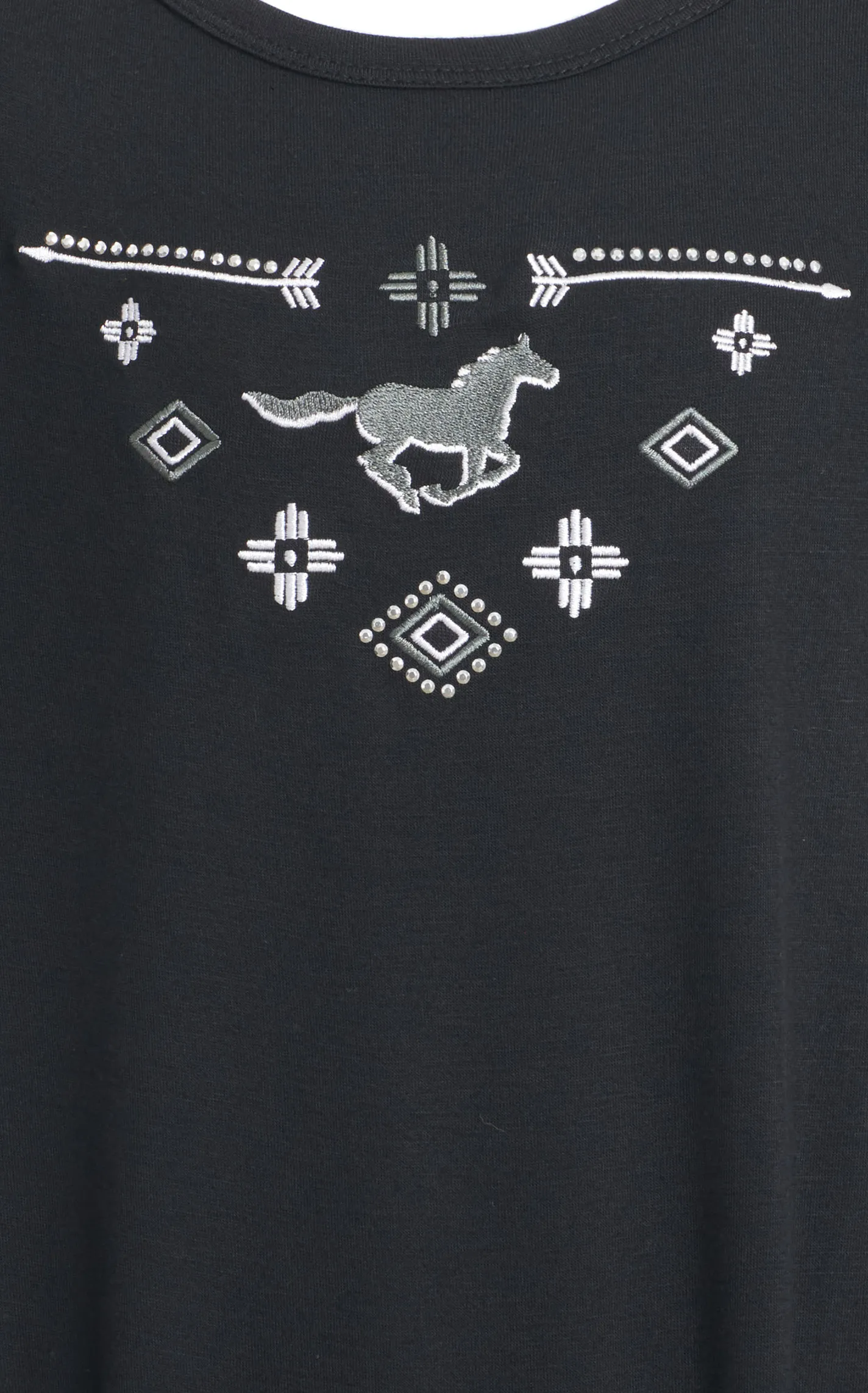 Cowgirl Hardware Girl's Black & Embroidered Aztec Horse Bling Crystals & Fringed Short Sleeve Western Shirt