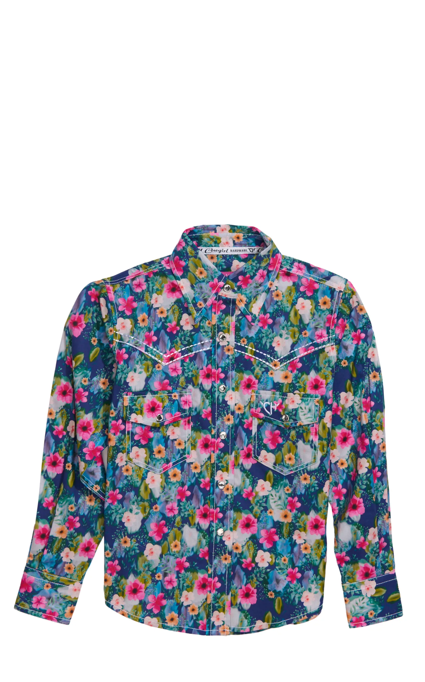 Cowgirl Hardware Girl's Blue & Colorful Floral Print Western Shirt