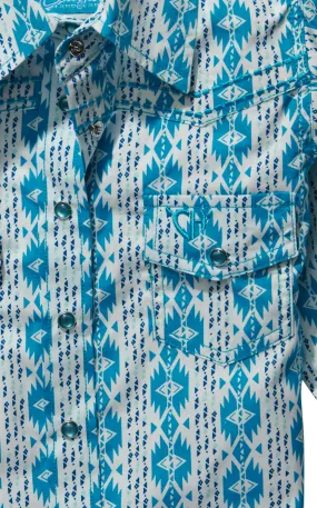 Cowgirl Hardware Girl's Turquoise White & Black Aztec Long Sleeve Western Shirt