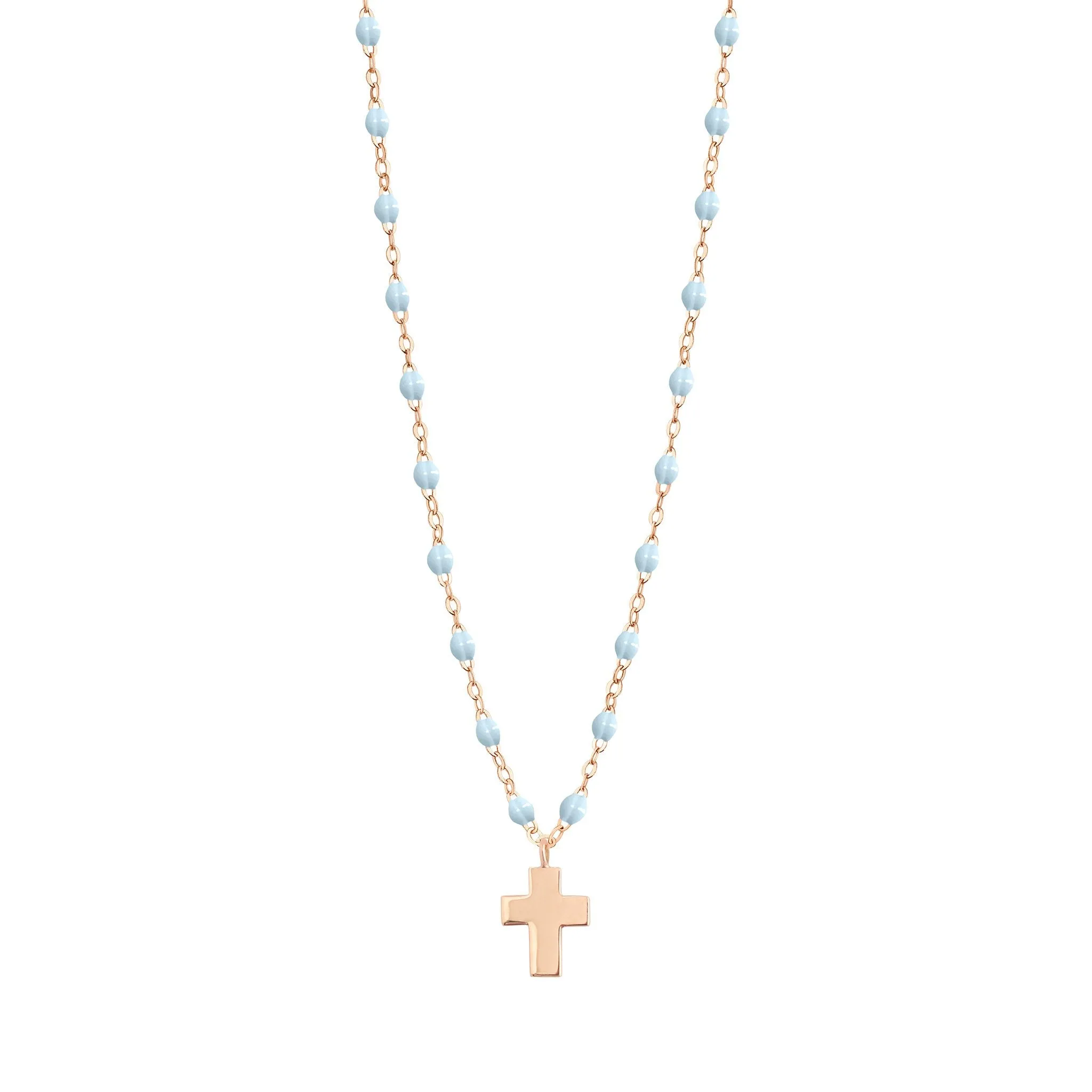 Cross Charm Classic Gigi Baby Blue necklace, Rose Gold, 16.5