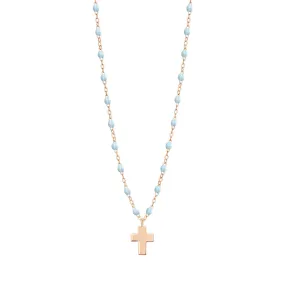 Cross Charm Classic Gigi Baby Blue necklace, Rose Gold, 16.5