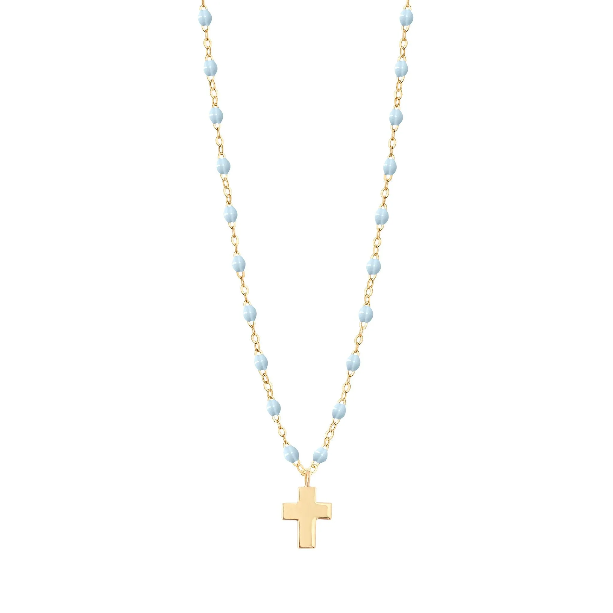 Cross Charm Classic Gigi Baby Blue necklace, Yellow Gold, 16.5