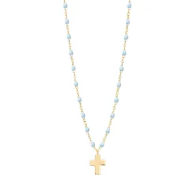 Cross Charm Classic Gigi Baby Blue necklace, Yellow Gold, 16.5