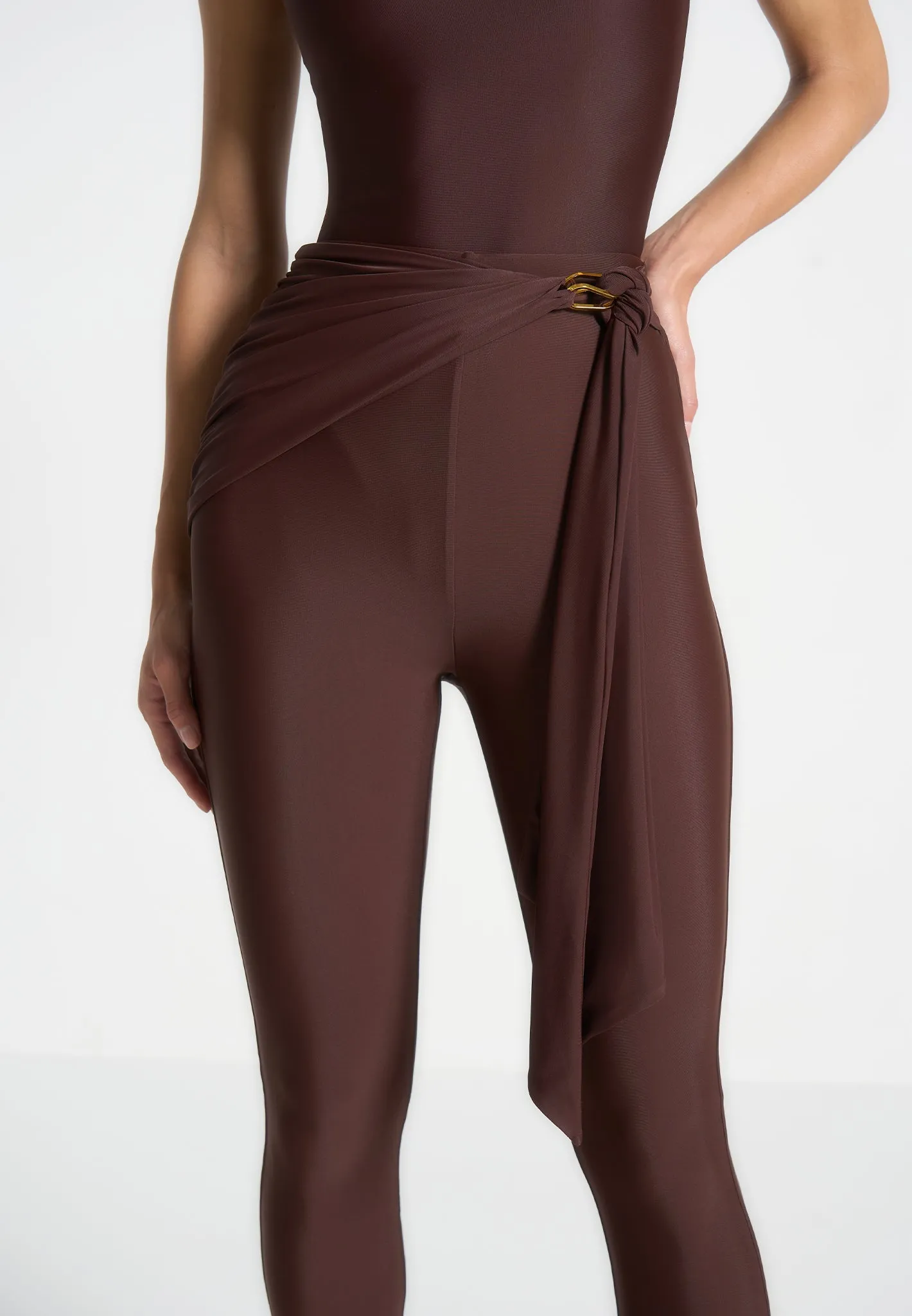 Draped Hardware Detail Leggings - Brown