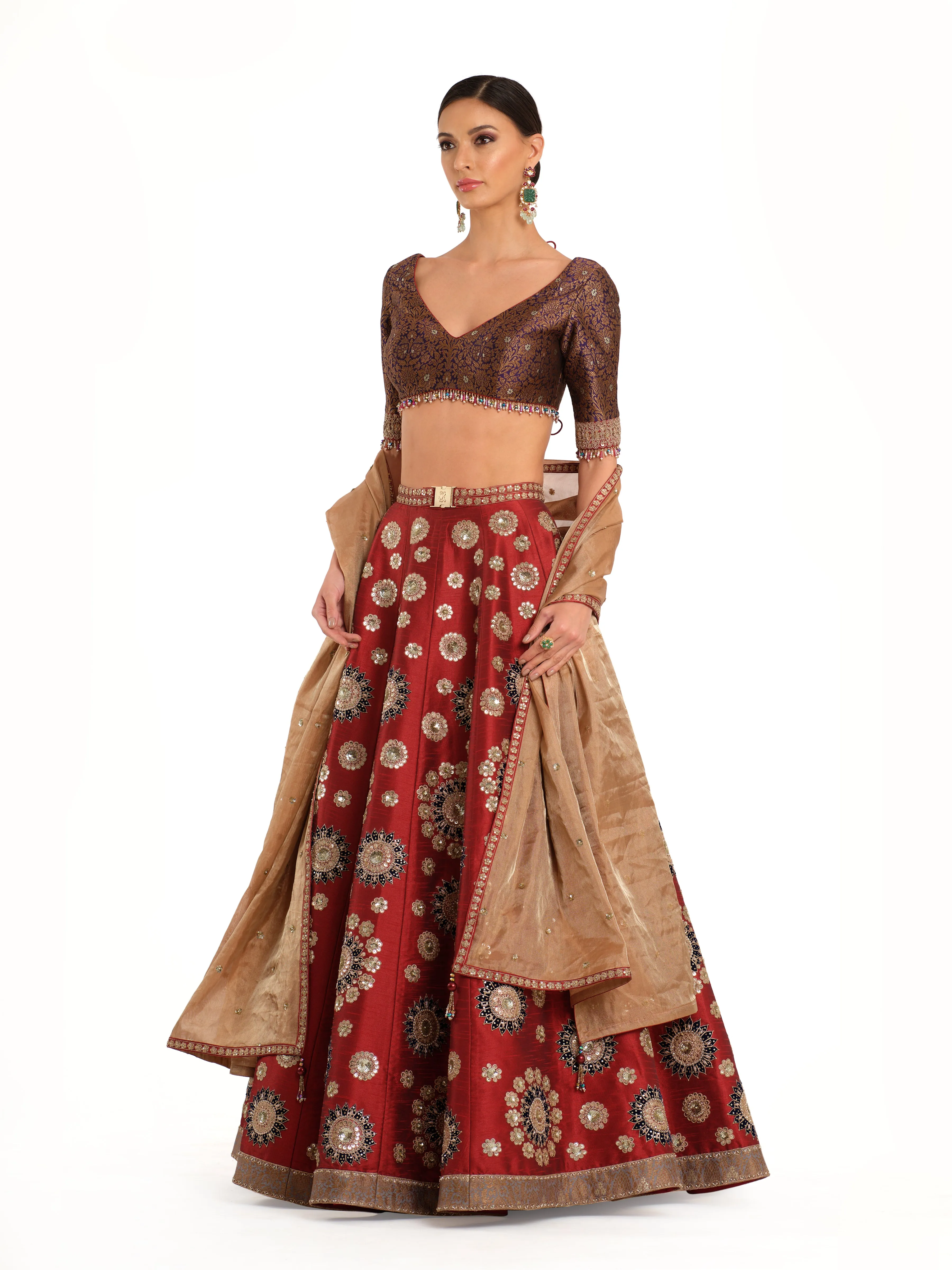 Embroidered Lehenga with Brocade Blouse