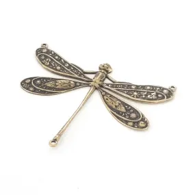 Extra Large Antique Brass Dragonfly Pendant Connector Charm, 3 Loop, Lot Size 2, #13B