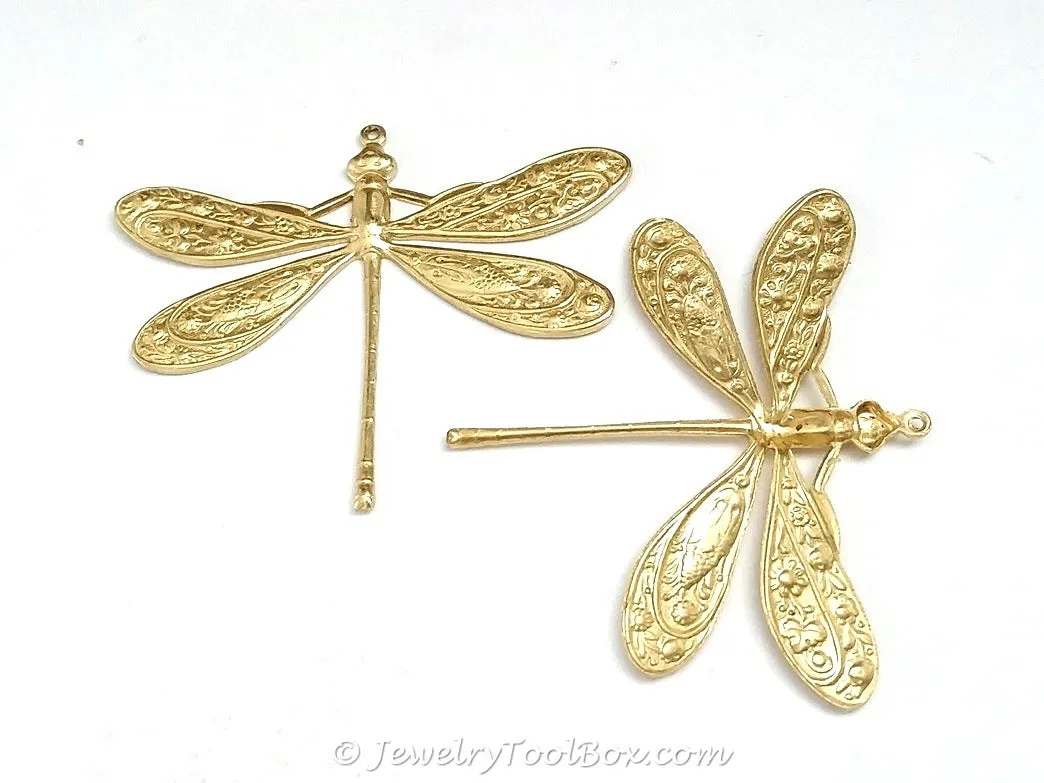 Extra Large Dragonfly Charm, 1 Loop, Brass, Lot Size 2, #07R