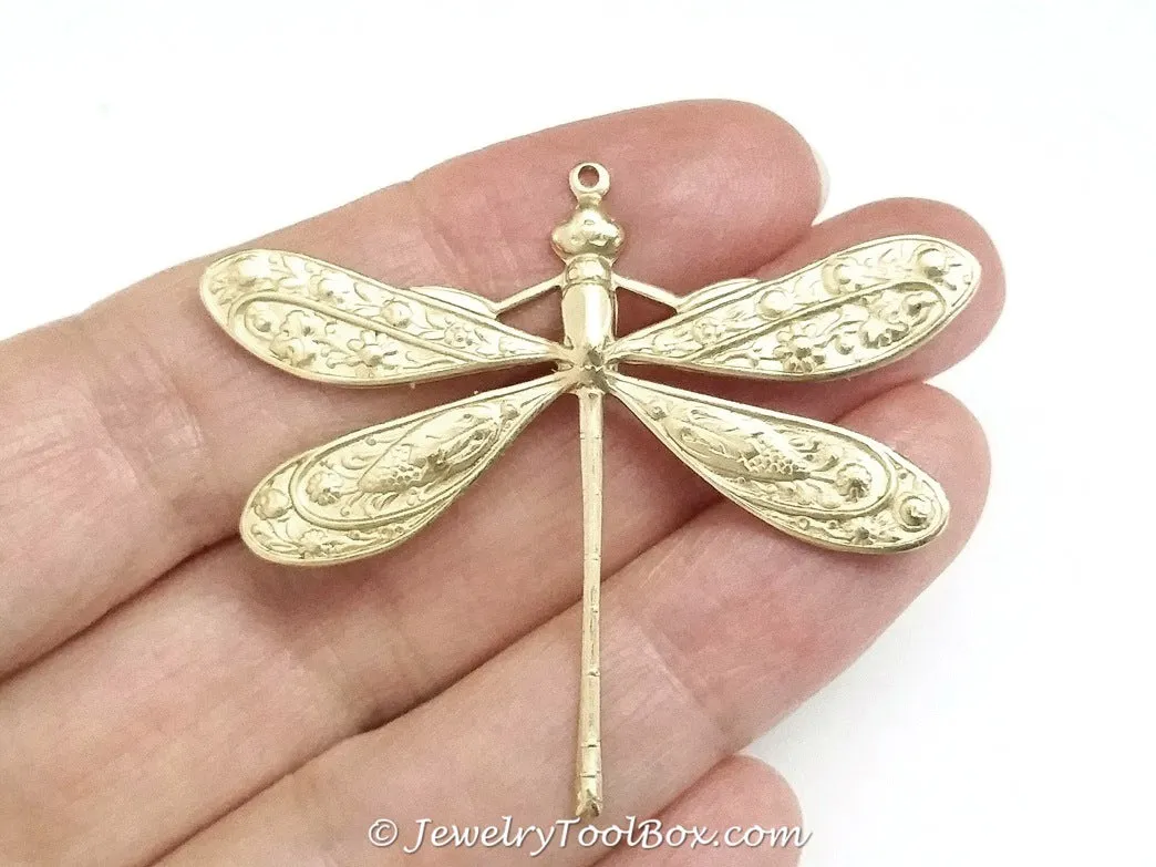 Extra Large Dragonfly Charm, 1 Loop, Brass, Lot Size 2, #07R