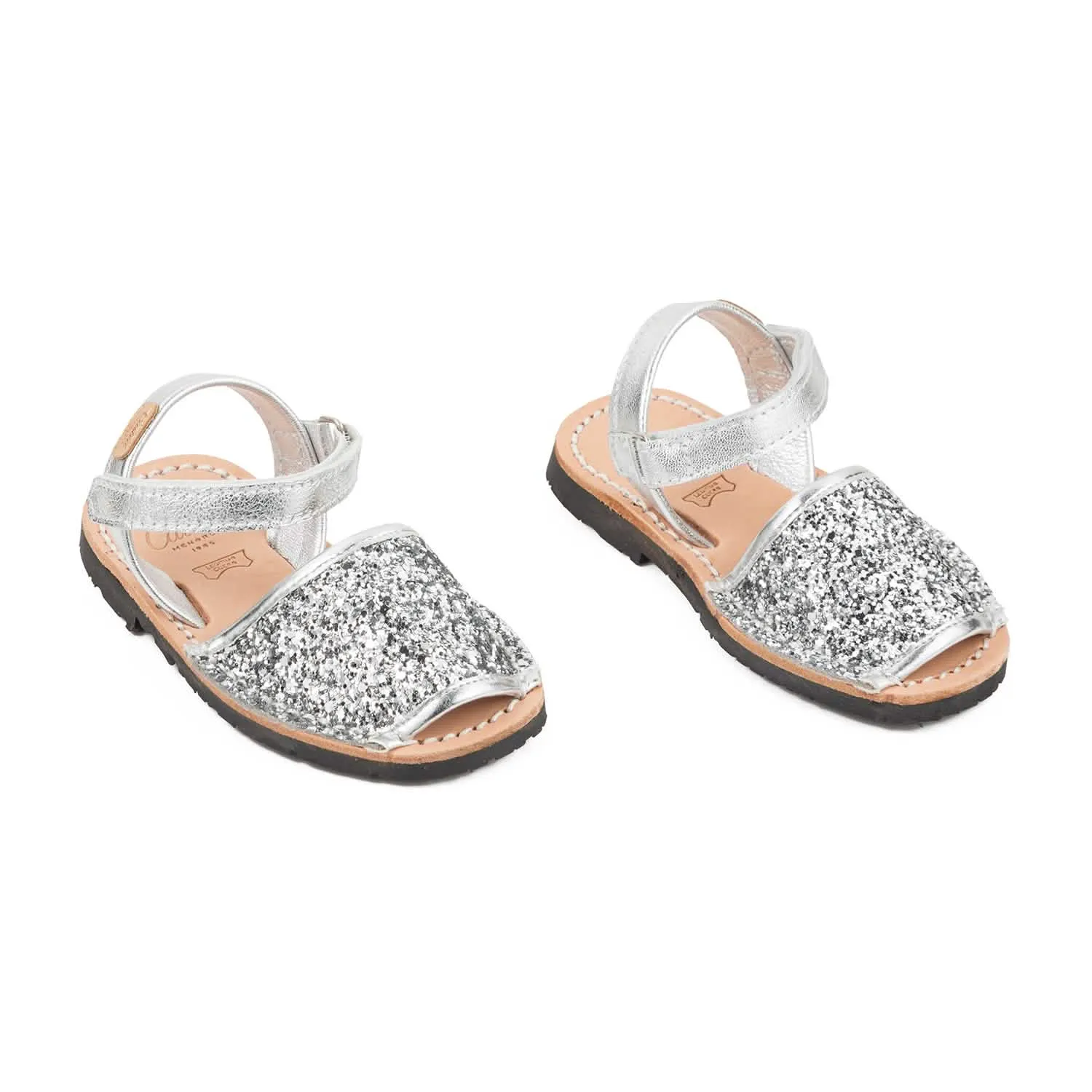 Glitter Leather Open Toe Menorcan Sandal For Kids - Iker 1002R Glitter