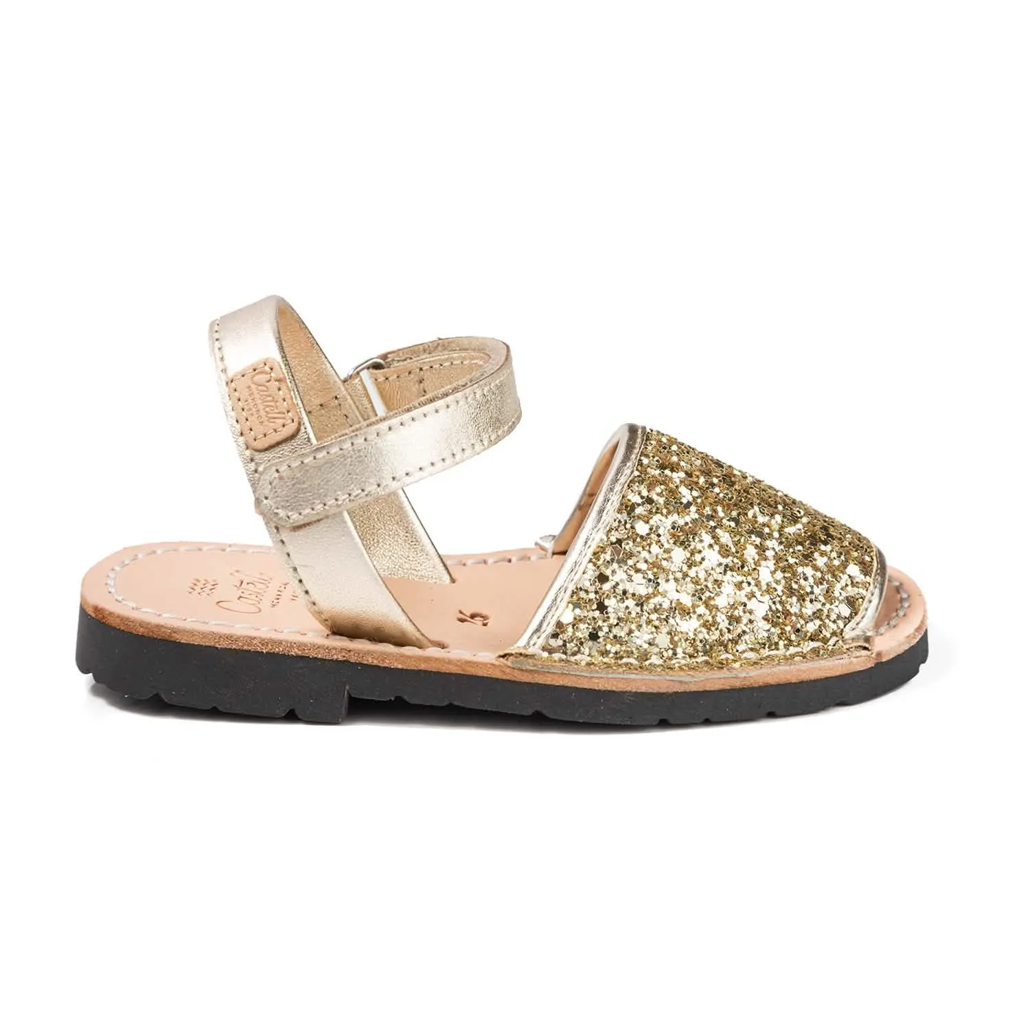 Glitter Leather Open Toe Menorcan Sandal For Kids - Iker 1002R Glitter