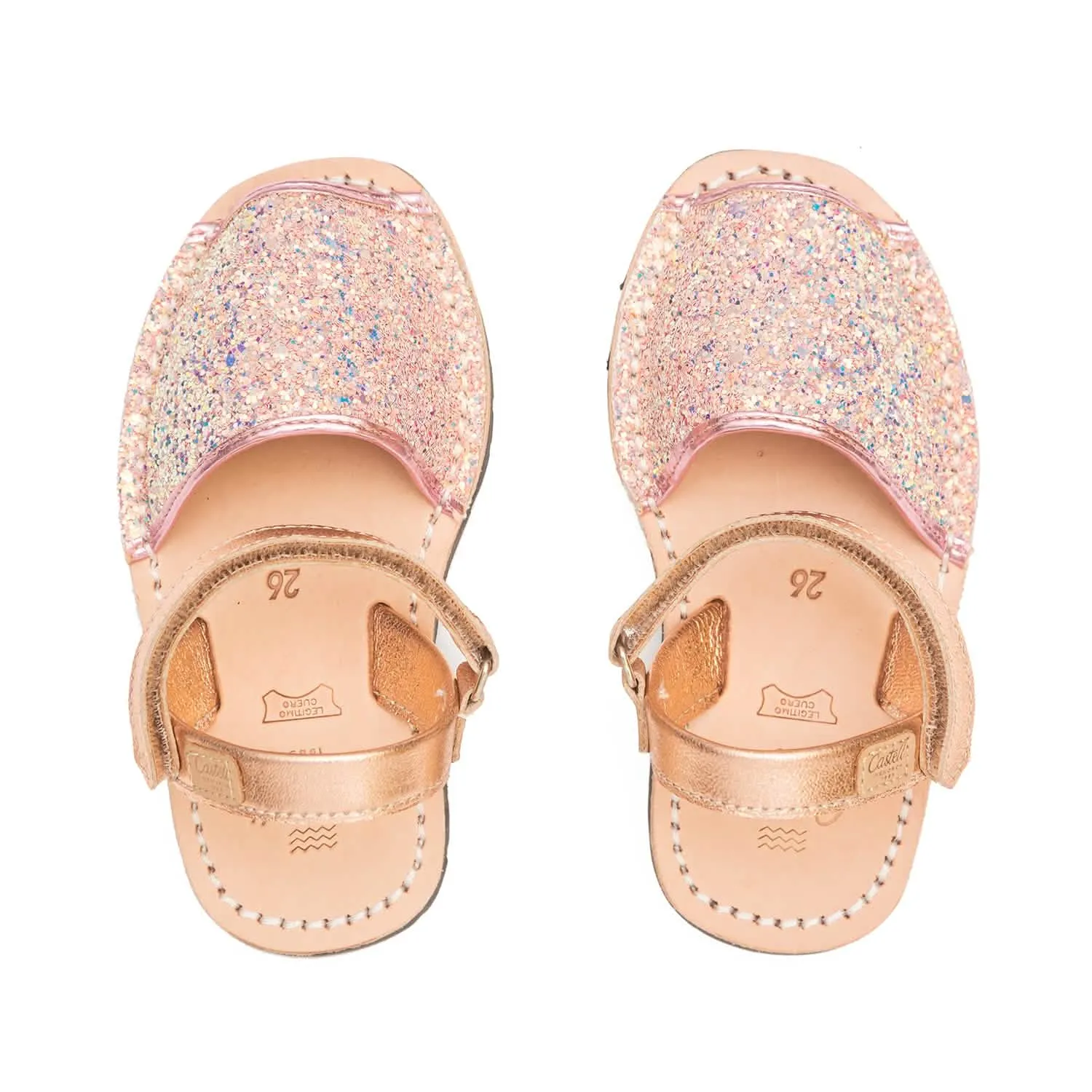 Glitter Leather Open Toe Menorcan Sandal For Kids - Iker 1002R Glitter