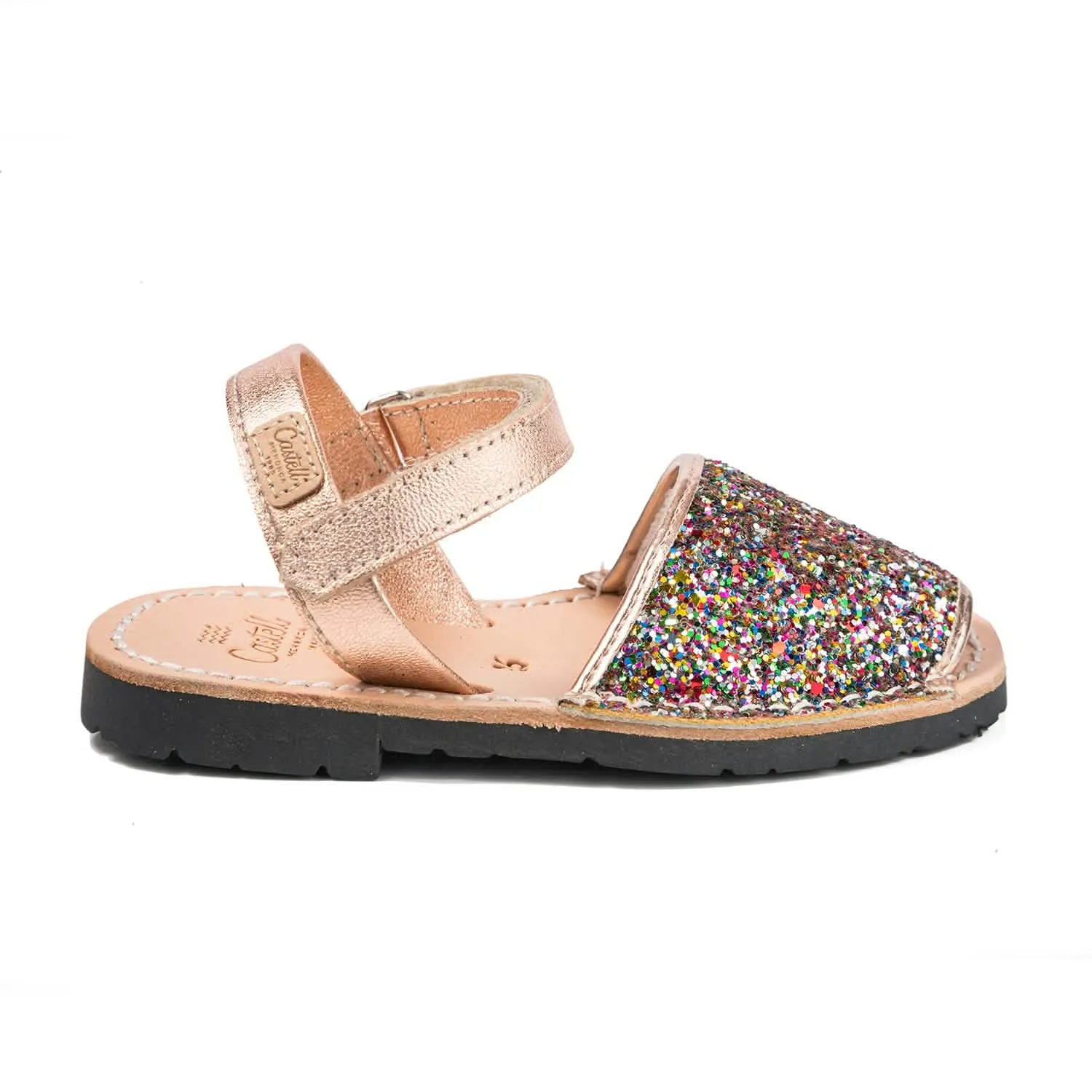 Glitter Leather Open Toe Menorcan Sandal For Kids - Iker 1002R Glitter