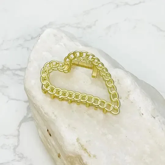 Gold Chain Heart Claw Clip