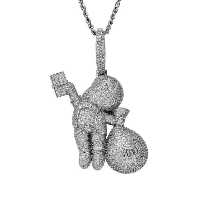 Hip Hop Boy with Money Bag 4 Colours Cartoon Character Necklace Pendants