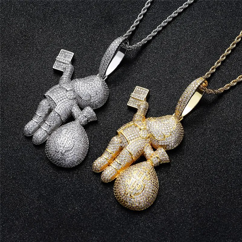 Hip Hop Boy with Money Bag 4 Colours Cartoon Character Necklace Pendants