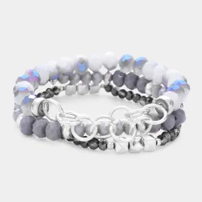 iLLASPARKZ 3PCS - Open Circle Link Metal Cube Faceted Beaded Stretch Bracelets