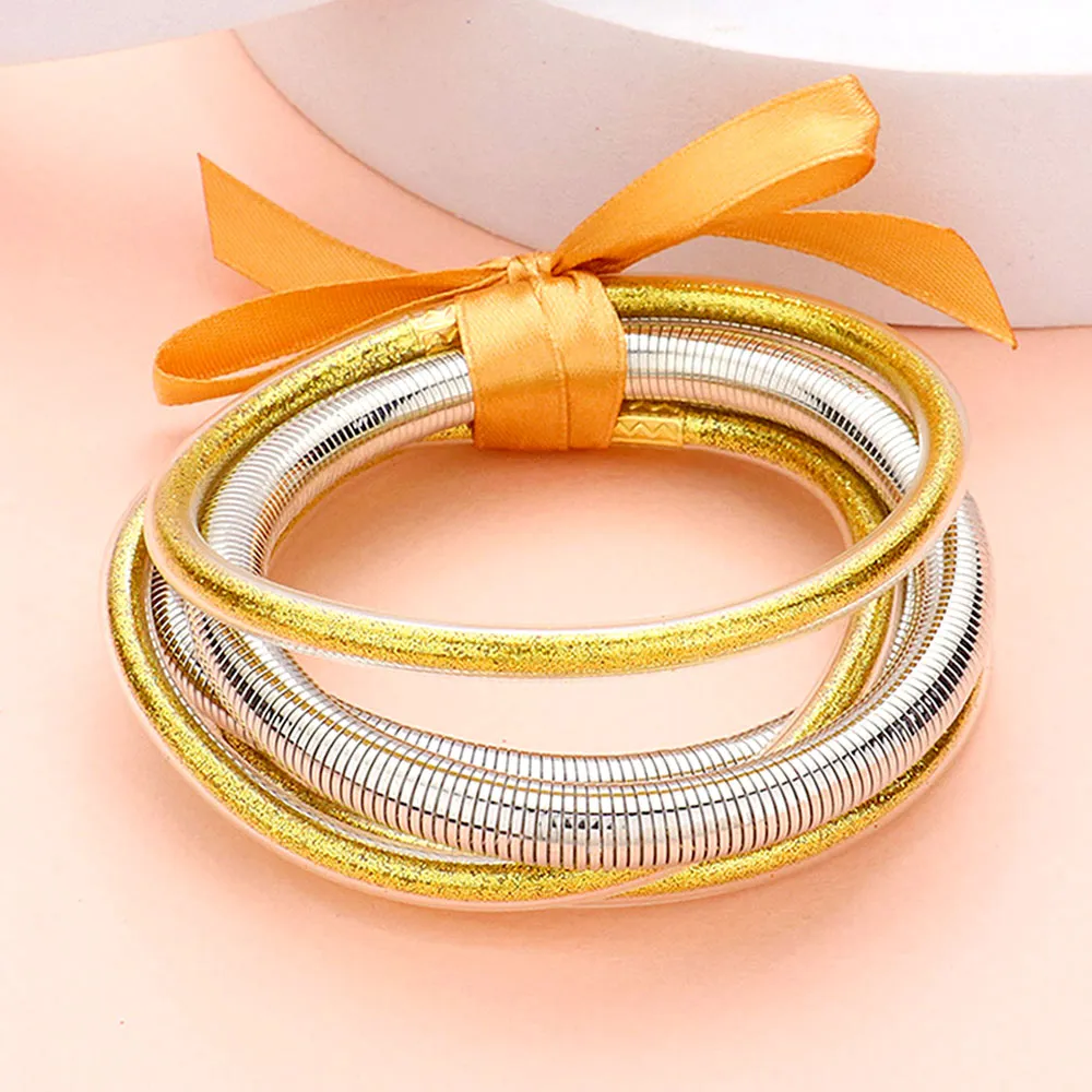 iLLASPARKZ 5PCS - Glitter Jelly Tube Metal Elastic Layered Bracelets