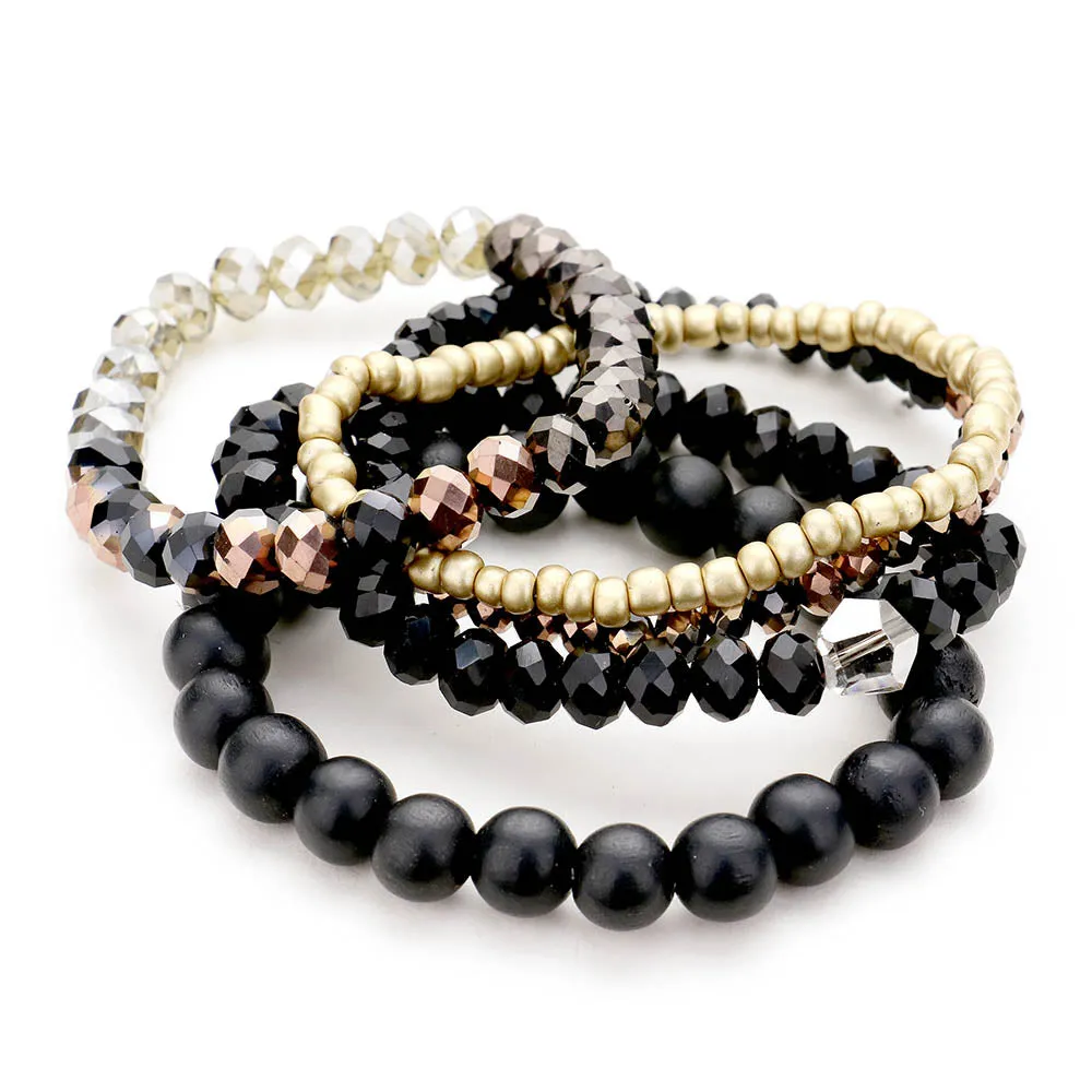 iLLASPARKZ 5PCS - Multi Strand Wood Beaded Stretch Bracelets