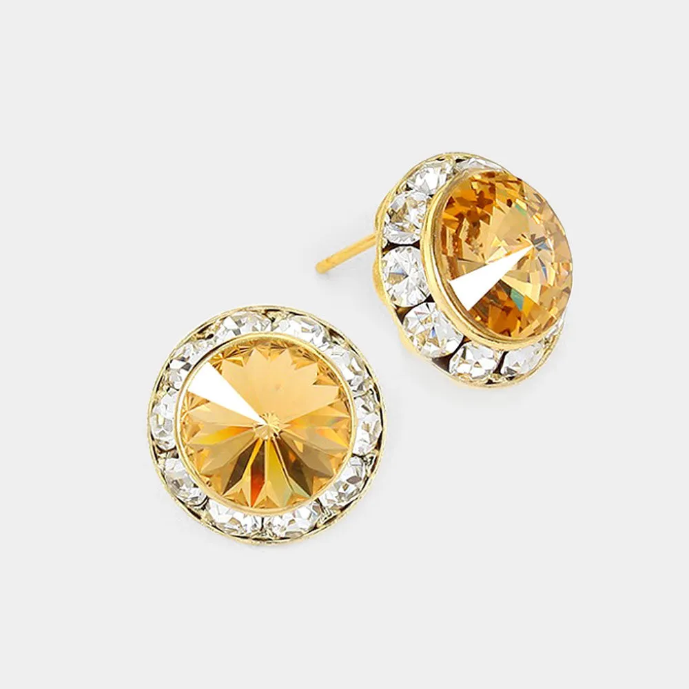 iLLASPARKZ Rivoli Cut Genuine Crystal Round Stud Earrings