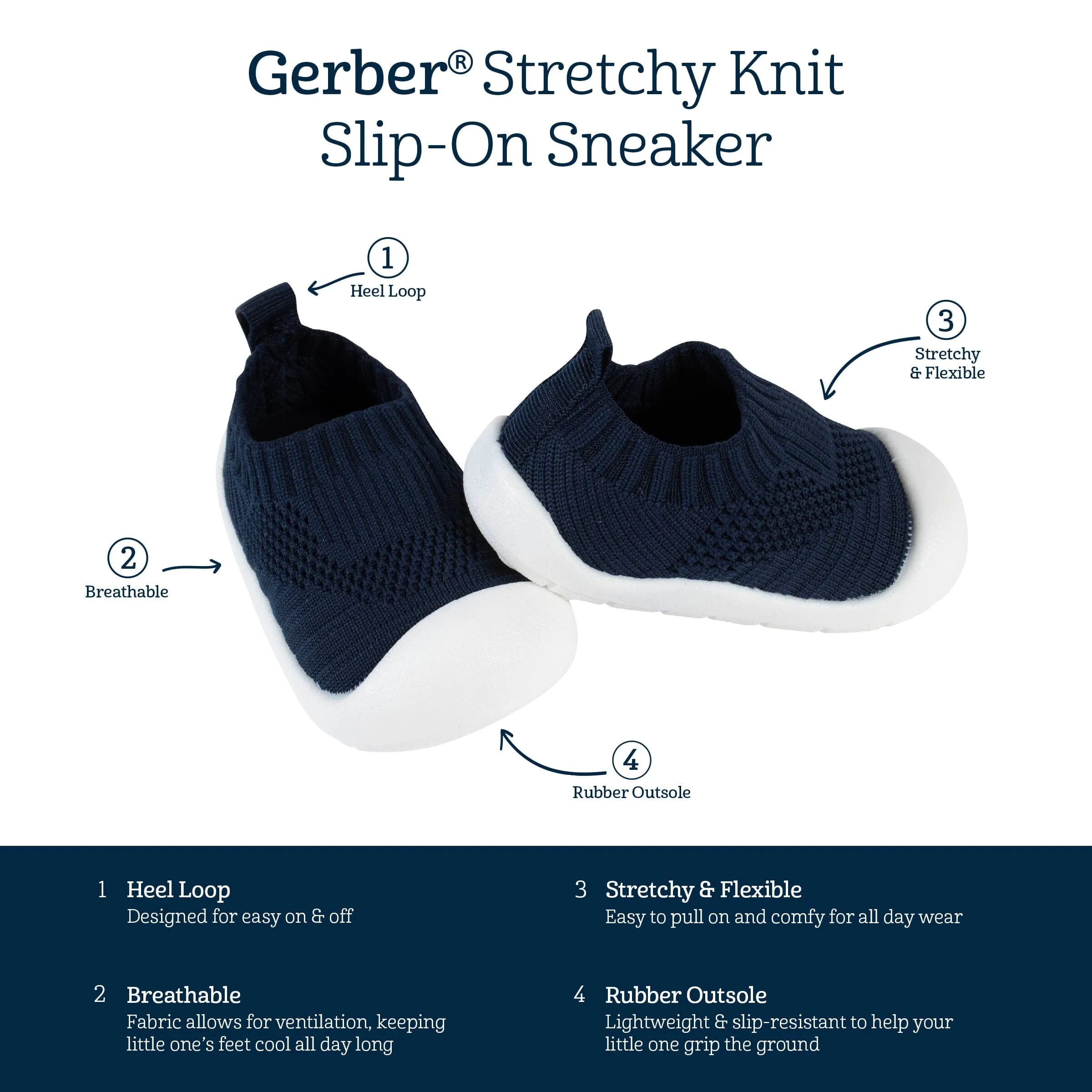 Infant & Toddler Netural Navy Stretchy Knit Slip-On Sneaker