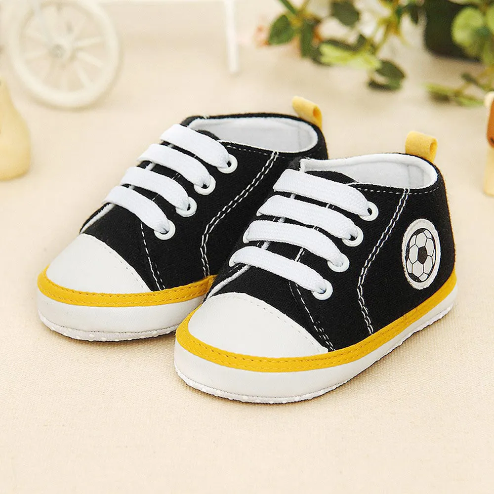 Infant Toddler Kids Canvas Sneakers Baby Boys Girls Anti-slip Soft Sole Crib Shoes Newborn Soccer Print Baby Prewalker 5 Colors