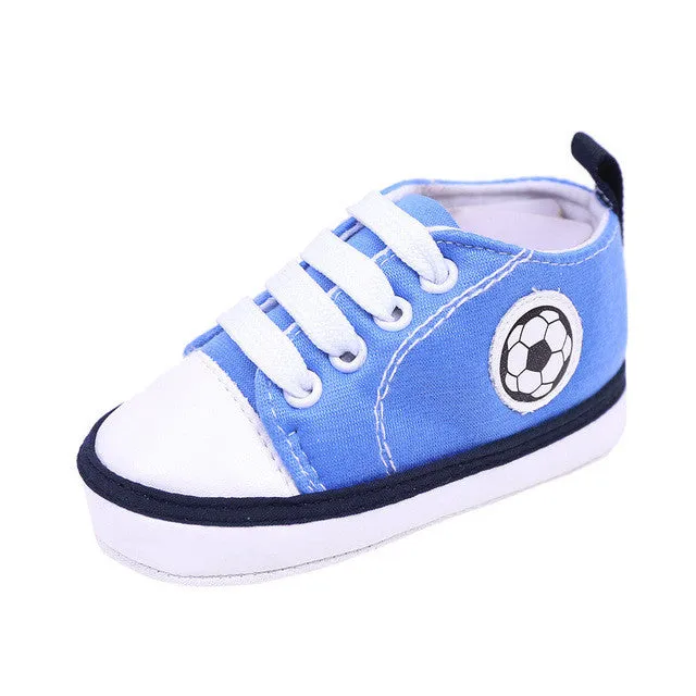 Infant Toddler Kids Canvas Sneakers Baby Boys Girls Anti-slip Soft Sole Crib Shoes Newborn Soccer Print Baby Prewalker 5 Colors