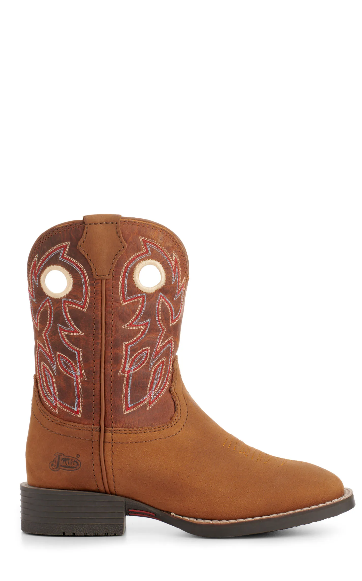 Justin Kids Bowline Junior Brown and Sunset Brown Wide Square Toe Cowboy Boots