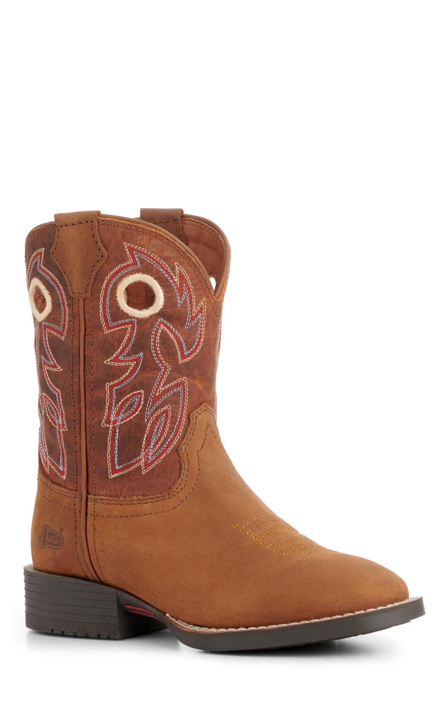 Justin Kids Bowline Junior Brown and Sunset Brown Wide Square Toe Cowboy Boots