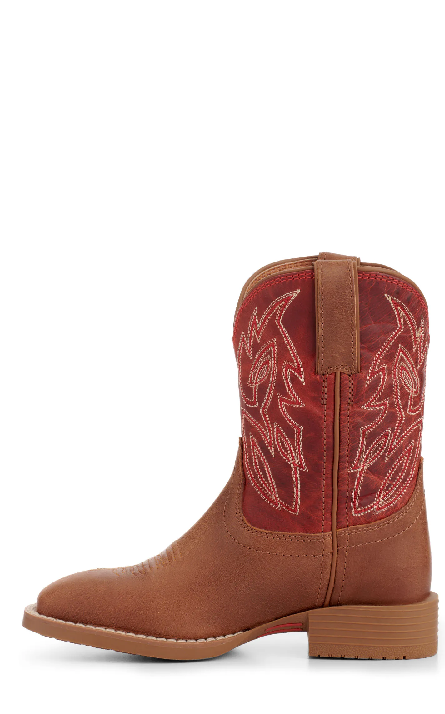 Justin Youth Canter Junior Cognac and Fire Red Wide Square Toe Cowboy Boots