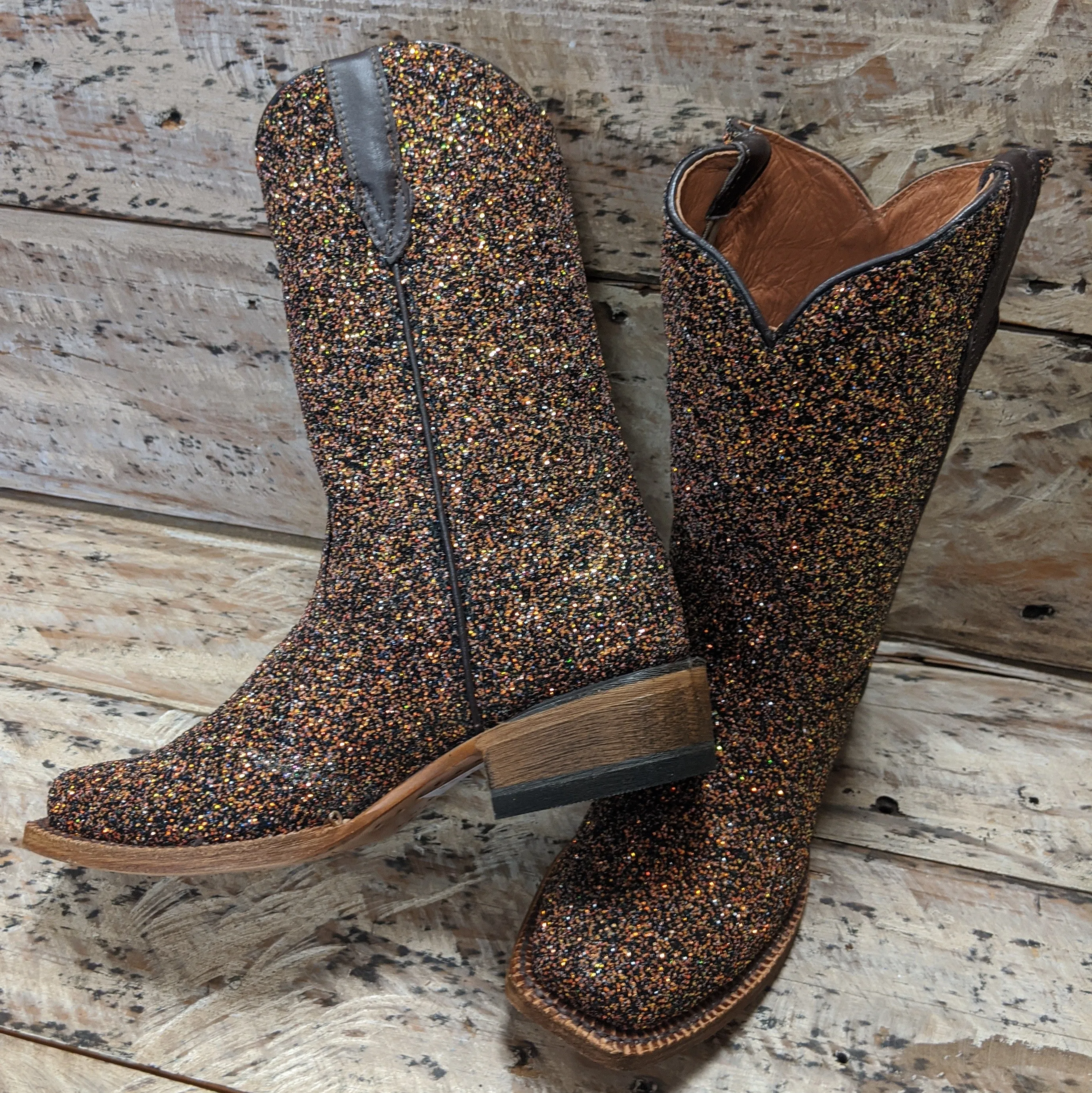 **Kids* Cinderella Cowgirl Brown Glitter Boots