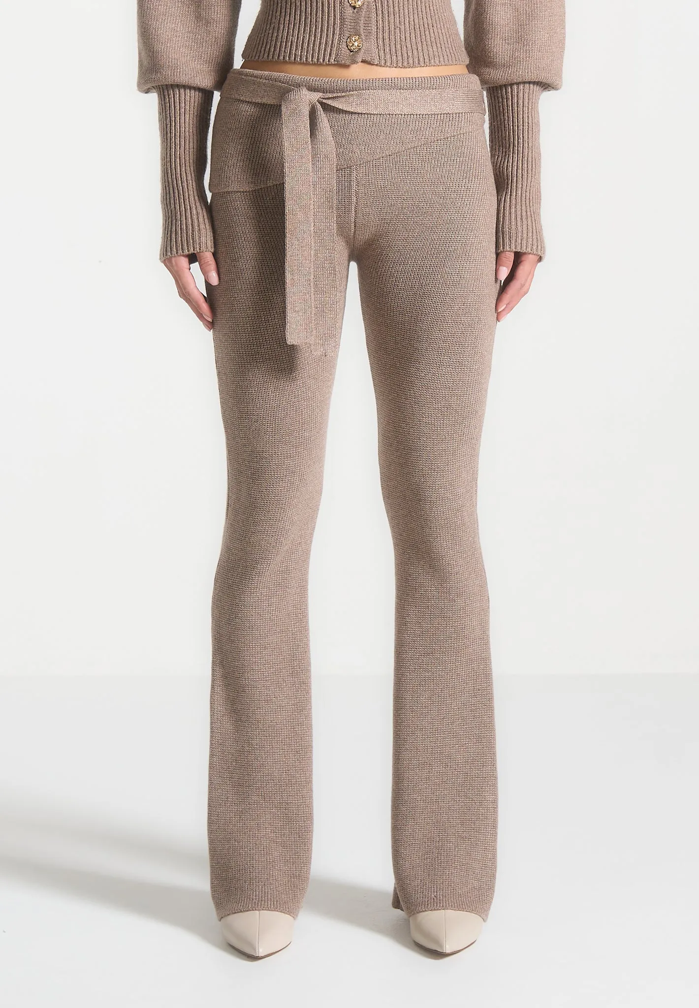 Knitted Fit & Flare Leggings with Belt - Taupe