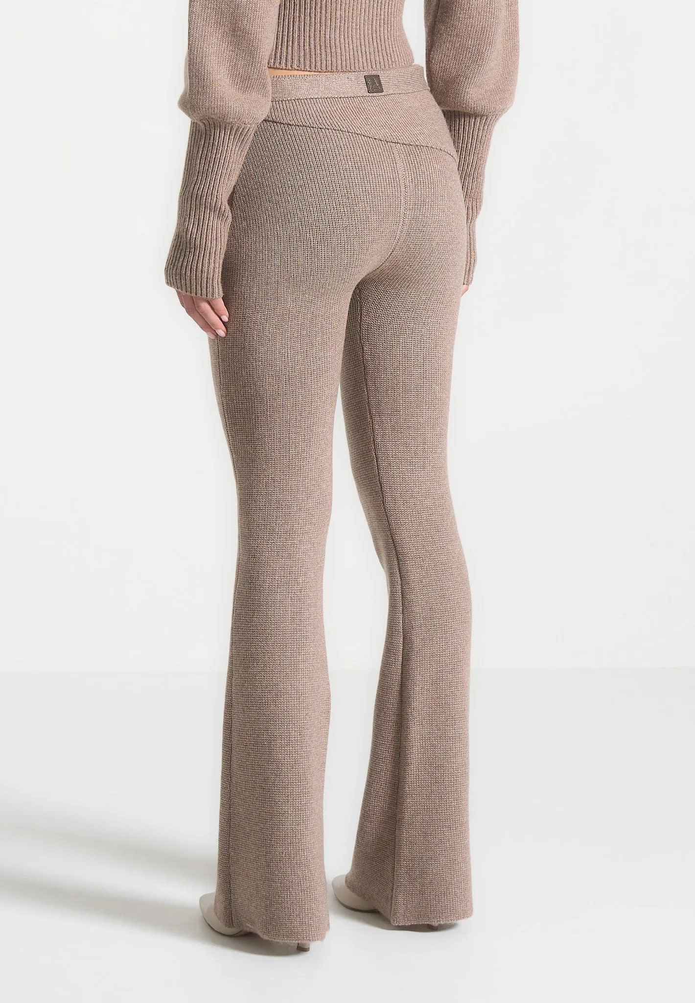 Knitted Fit & Flare Leggings with Belt - Taupe