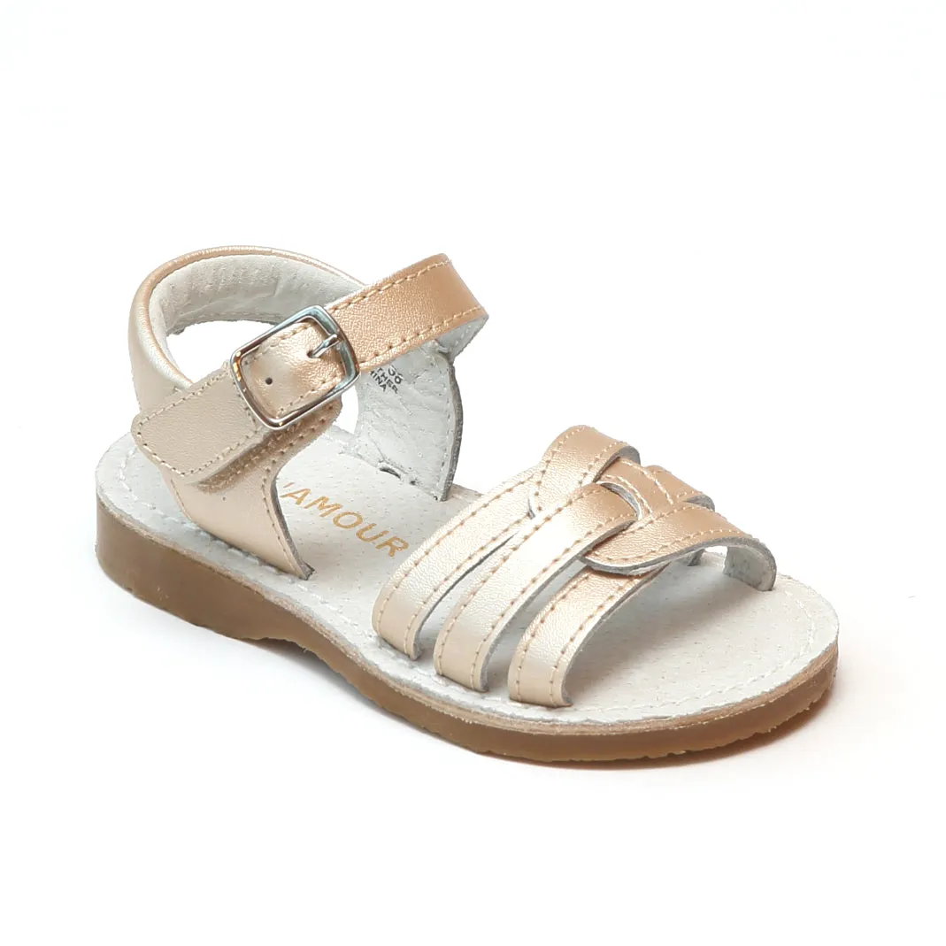 L'Amour Girls Peyton Braided Loop Leather Sandals