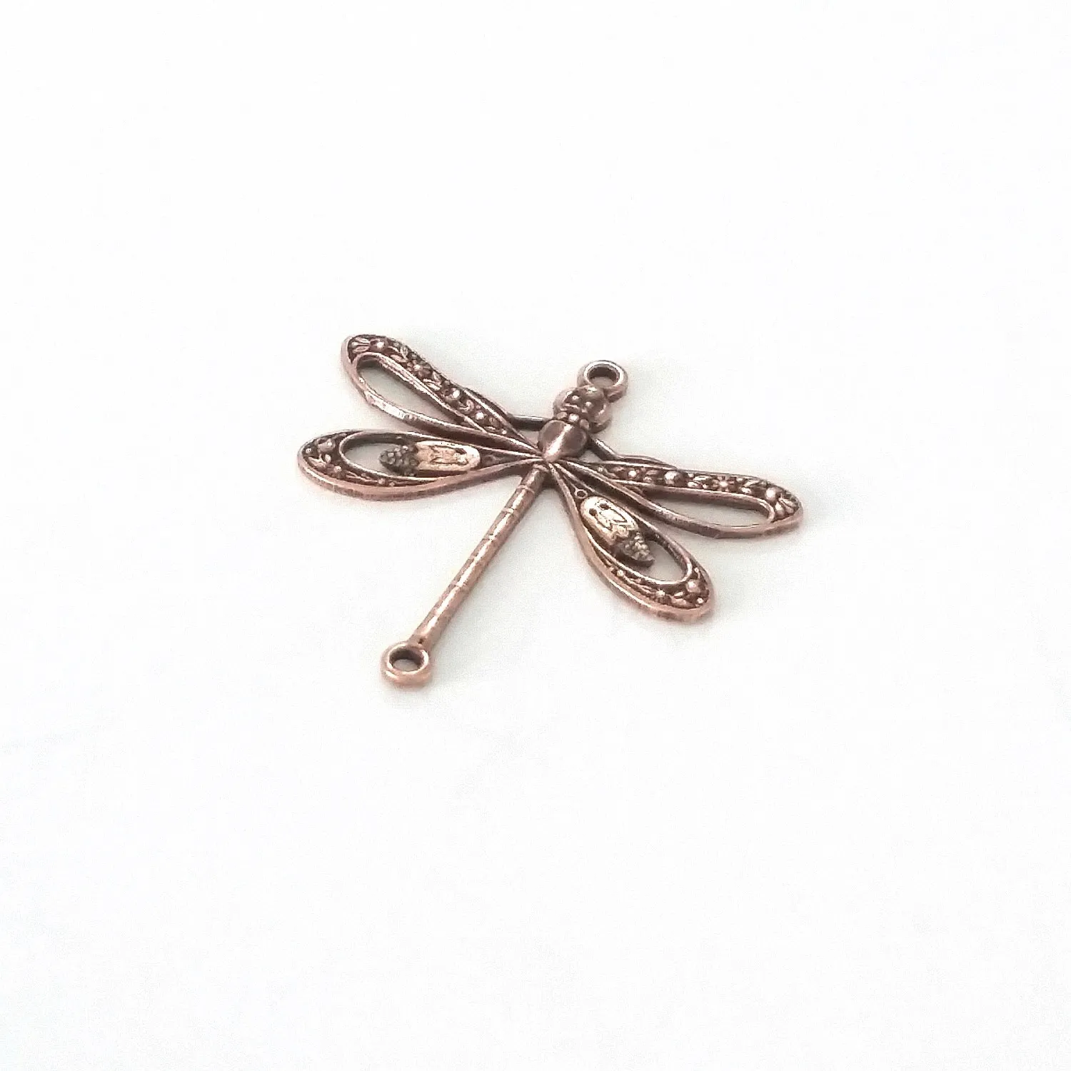 Large Antique Copper Filigree Dragonfly Connector Charm, 2 Loops,  Lot Size 10, #09C