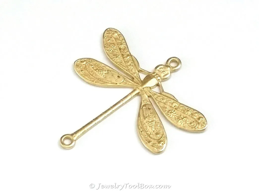 Large Dragonfly Connector Charm, 2 Loops, Brass, Lot Size 10, #05R