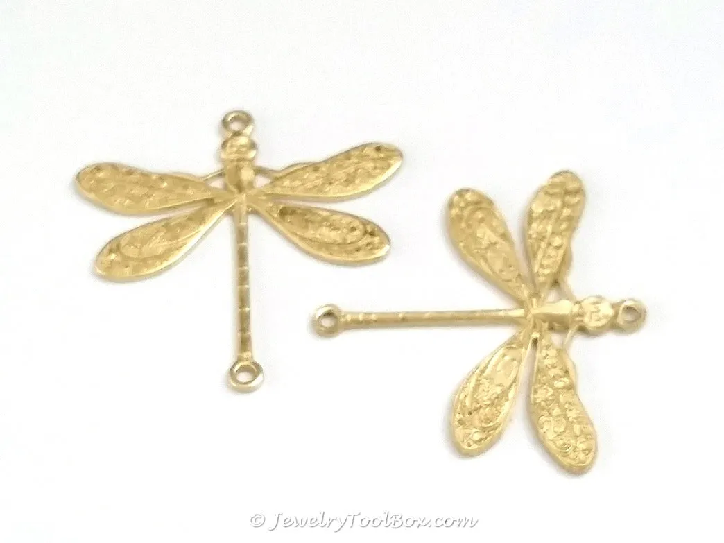 Large Dragonfly Connector Charm, 2 Loops, Brass, Lot Size 10, #05R